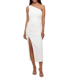 Betsy & Adam Women's White One-Shoulder Neck Ruched Sheath Dress Size 12